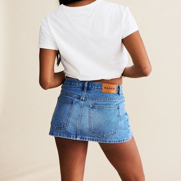 Parke Finished Denim Mini Skirt - Vintage Wash - Size 24 - Picture 7 of 7